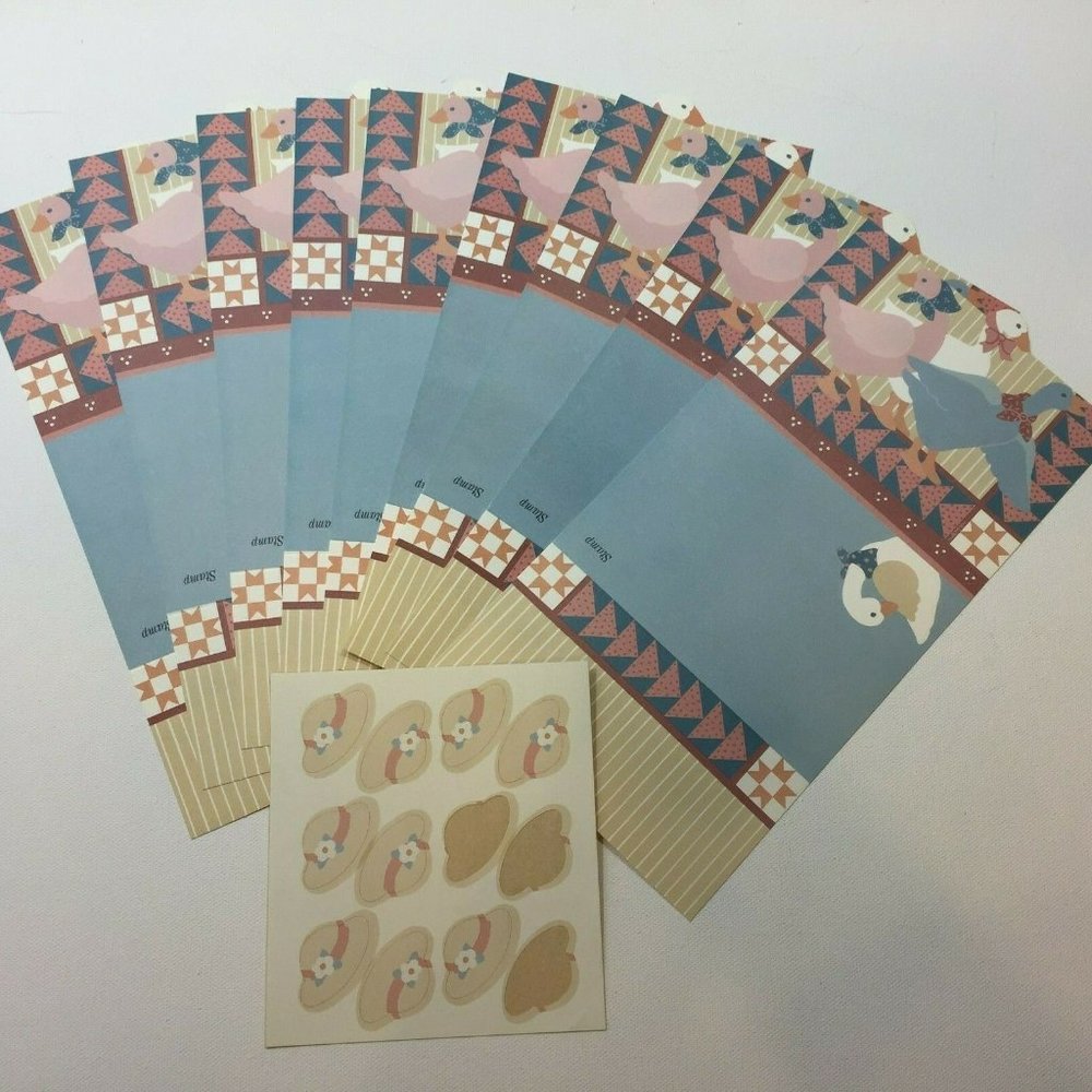 Vintage Current Primitive Duck Goose Stationary Sticker Card Blank Set Country